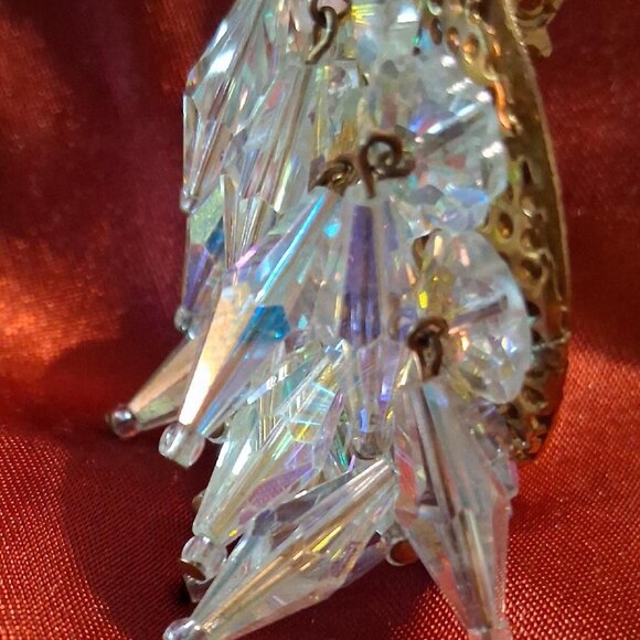 Vintage Crystal AB ChaCha Dangling Waterfall Brooch - Picture 2 of 4